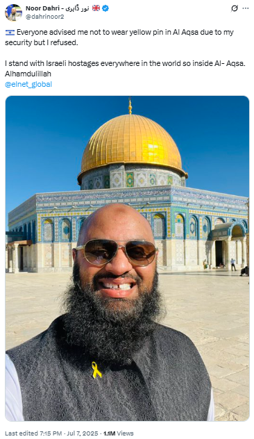 Noor Dahri with Hostage Pin on Temple Mount