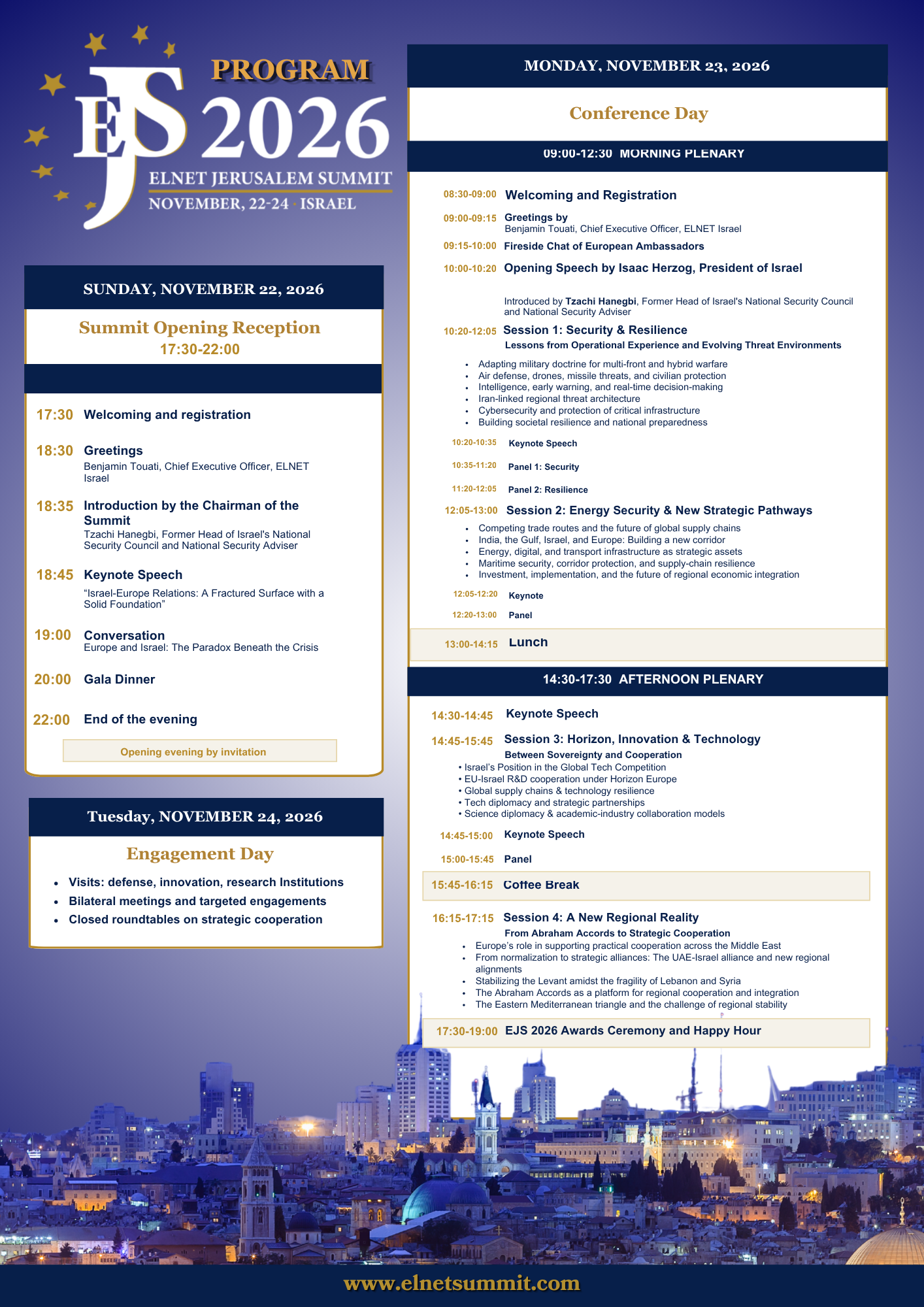 ELNET Jerusalem Summit 2026 Program